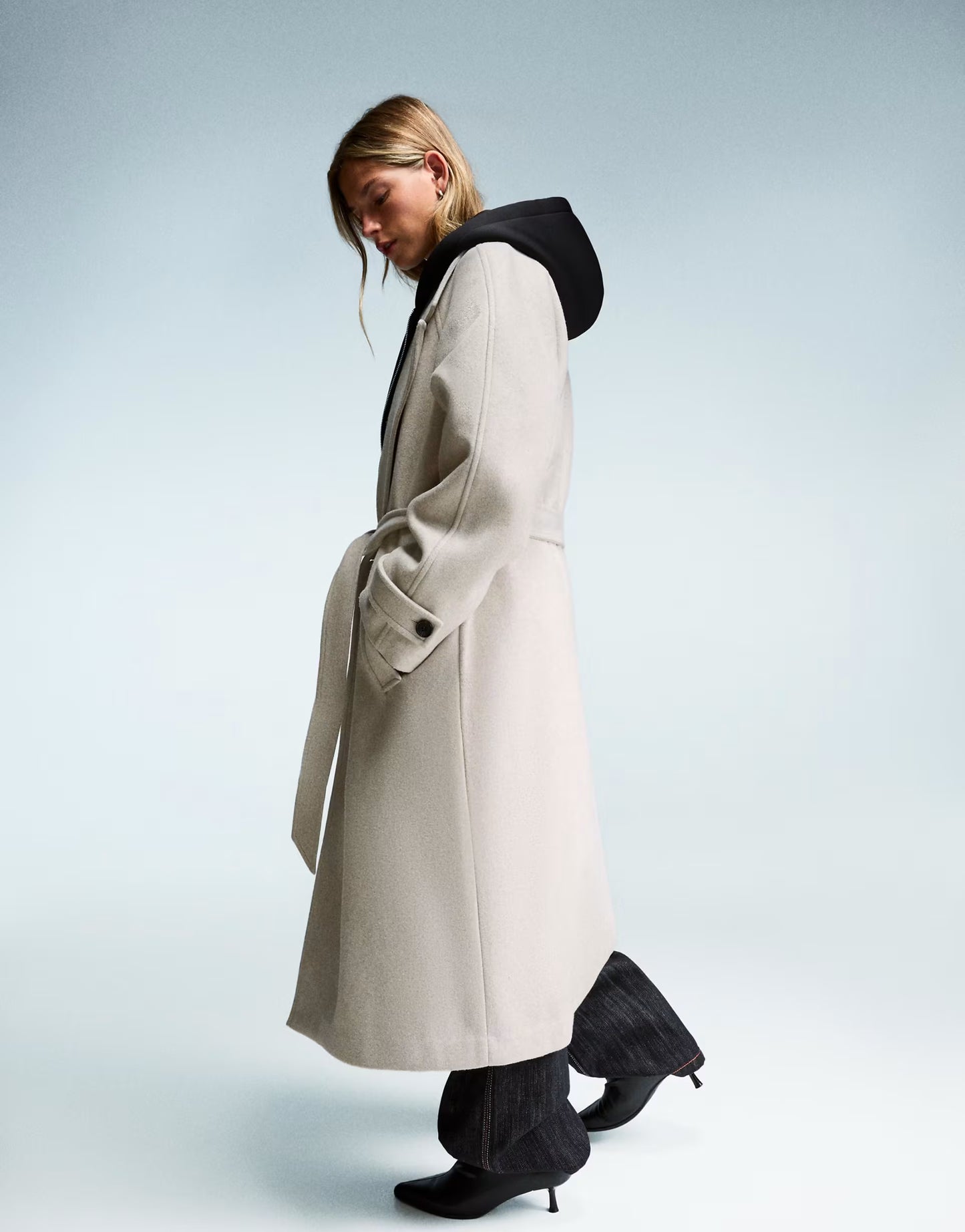 Bershka Soft trench coat with belt in stone