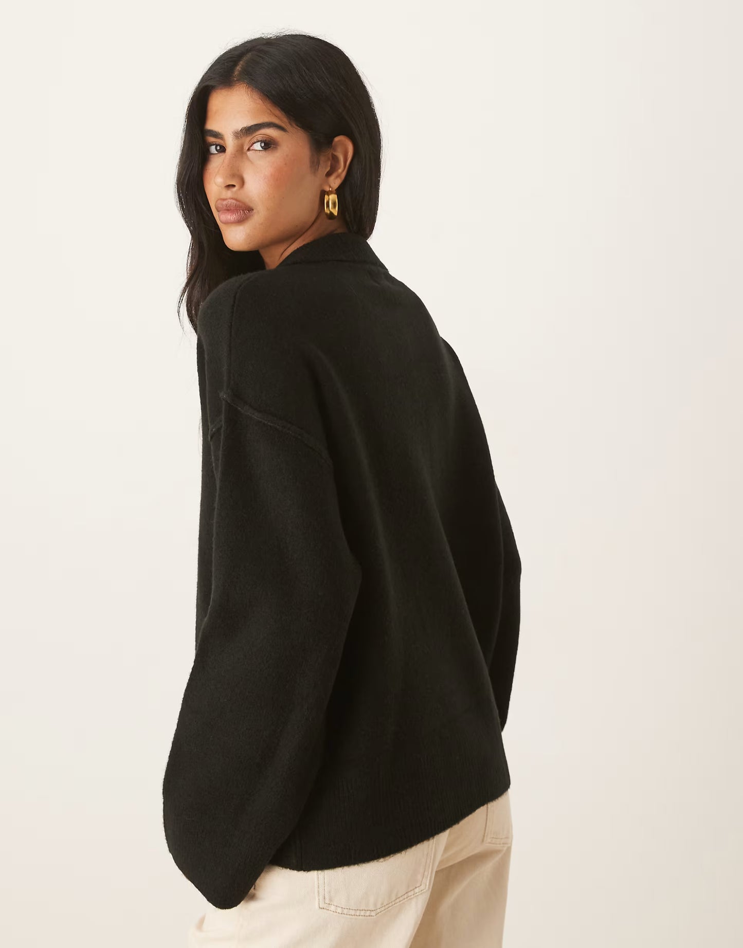 ASOS DESIGN knitted collar shirt cardigan with seam detail in black