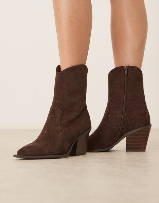 ASOS DESIGN Remedy heeled western boots in chocolate suedette