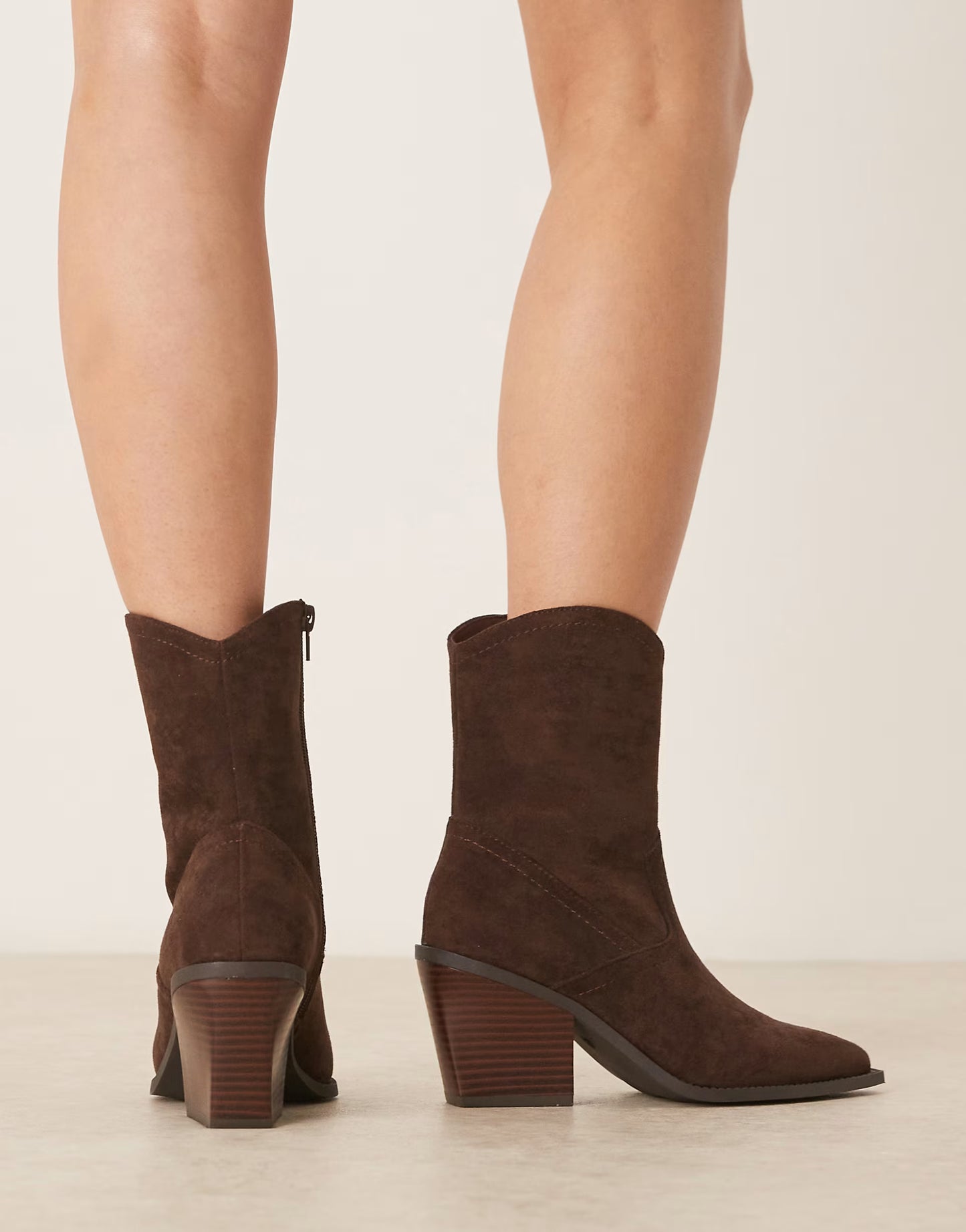 ASOS DESIGN Remedy heeled western boots in chocolate suedette