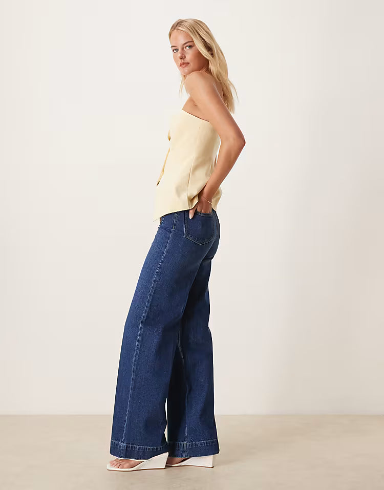 ASOS DESIGN Tall clean wide leg jeans with front pockets in dark wash