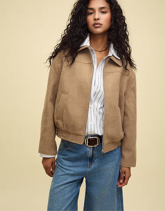 Stradivarius Soft-touch bomber jacket in camel