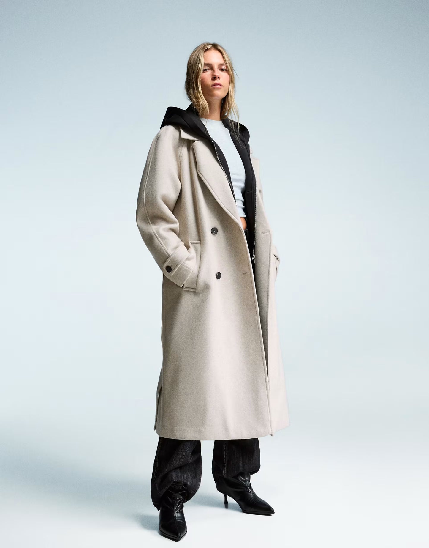 Bershka Soft trench coat with belt in stone