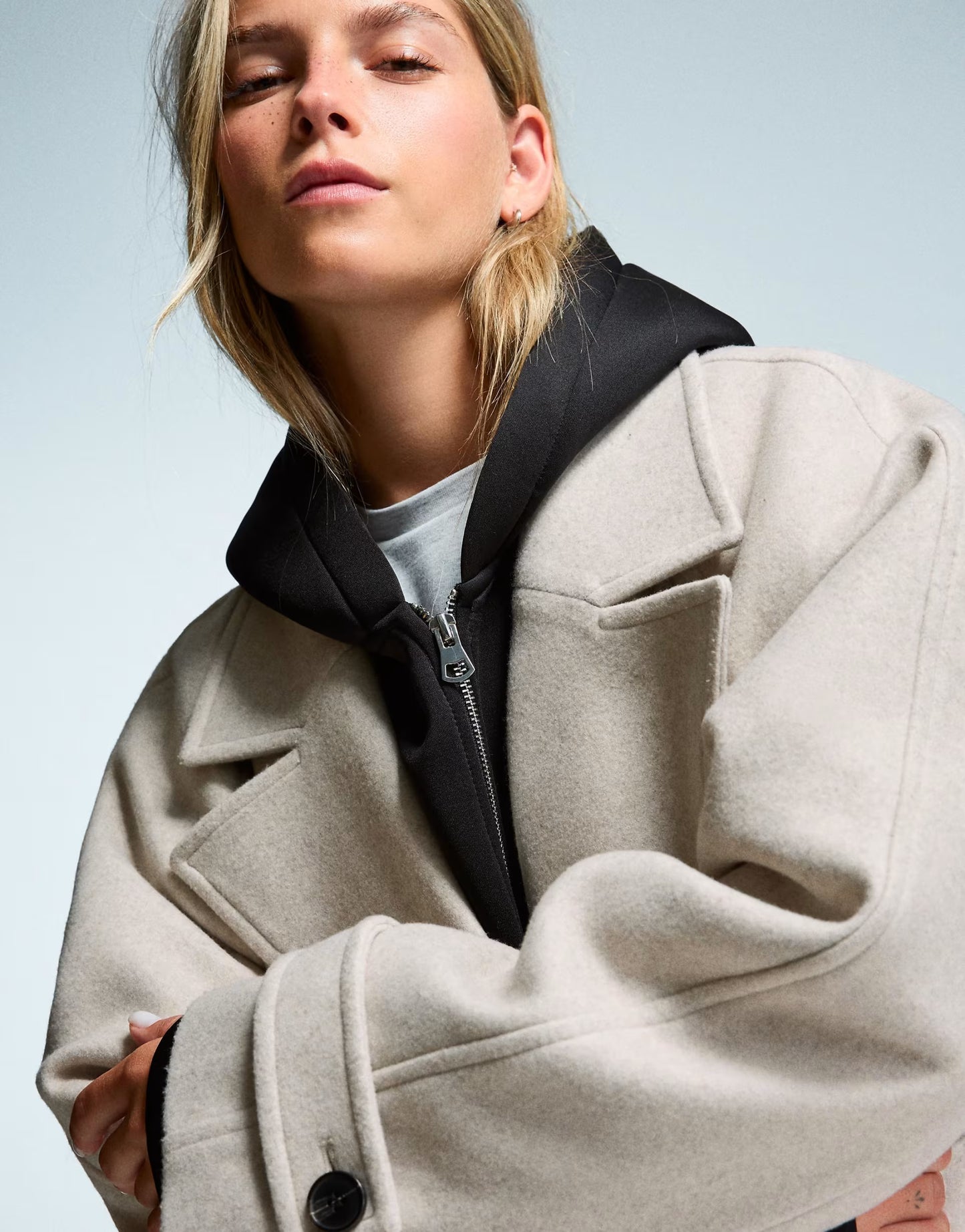 Bershka Soft trench coat with belt in stone