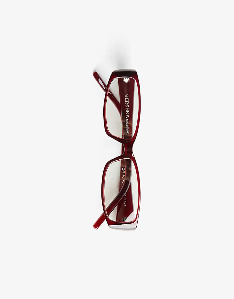 Bershka Rectangular resin sunglasses with blue light filter in burgundy