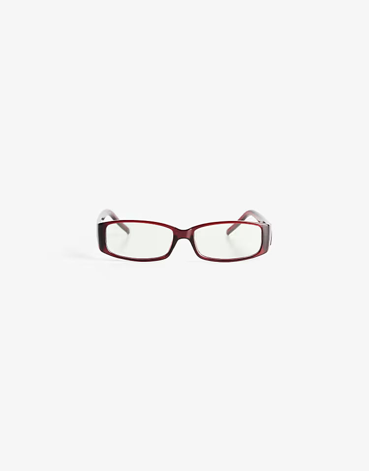 Bershka Rectangular resin sunglasses with blue light filter in burgundy