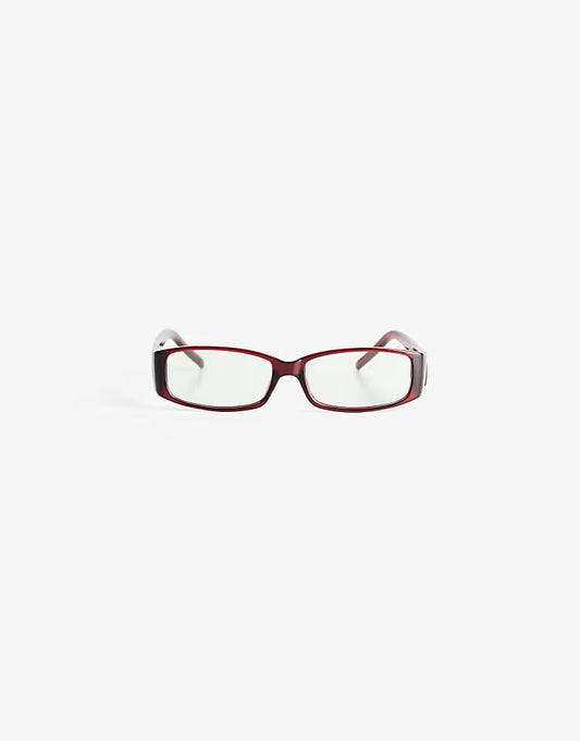 Bershka Rectangular resin sunglasses with blue light filter in burgundy